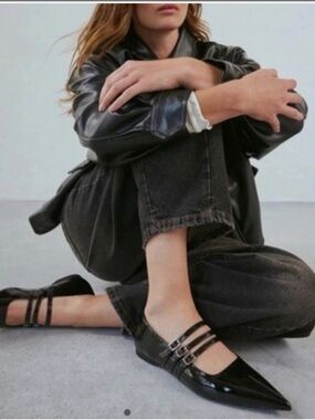 Vagabond Hermine Black Patent Pointed Ballet Flats Retail $150